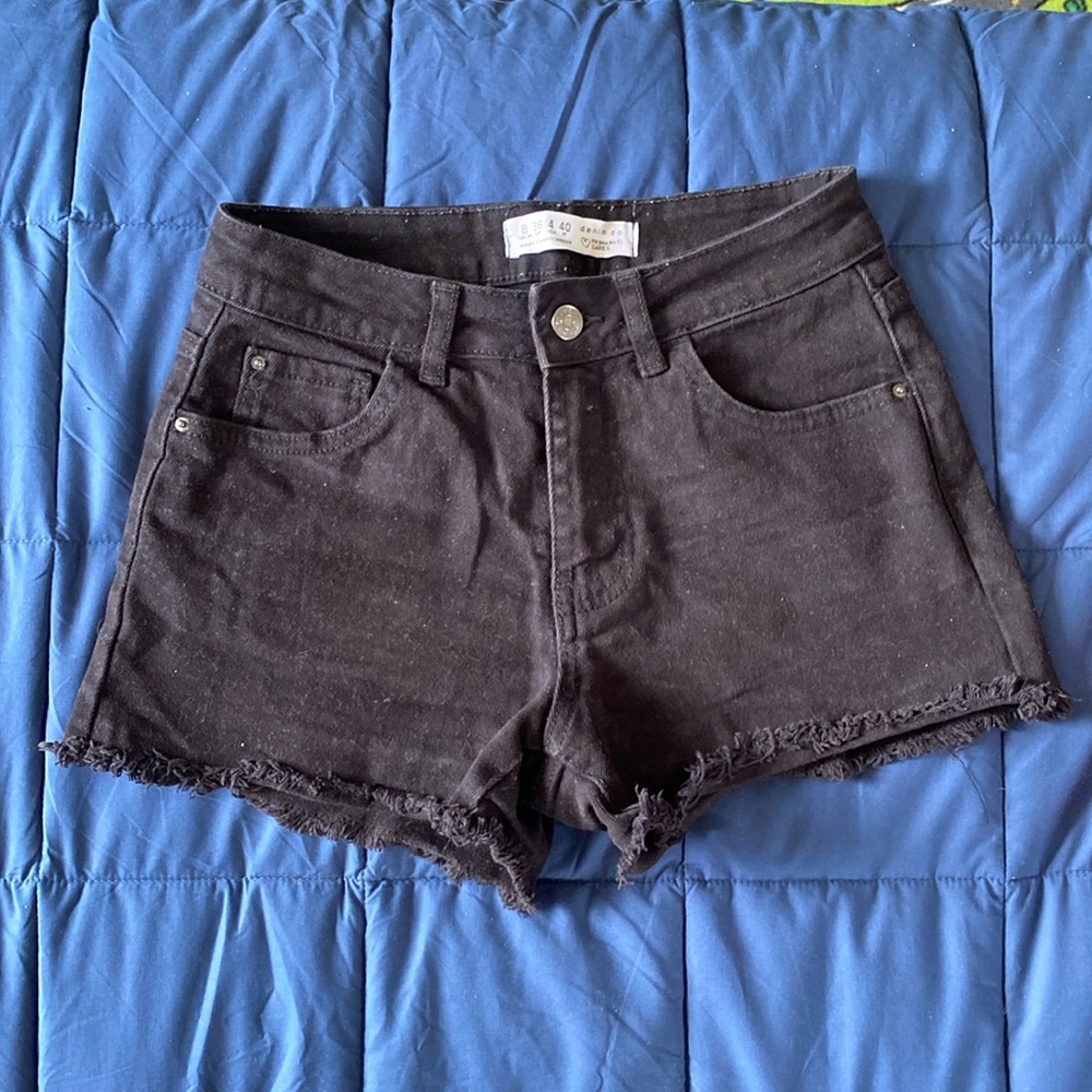 Black denim shorts